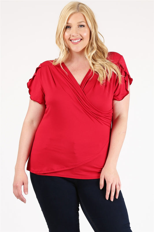 PLUS SIZE RUCHED TOP 4096X-CRIMSON