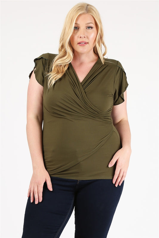PLUS SIZE RUCHED TOP 4096X-OLIVE