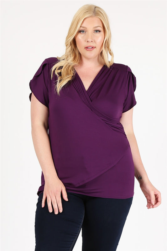 PLUS SIZE RUCHED TOP 4096X-PLUM