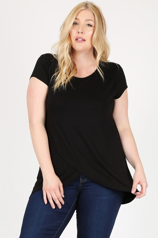 Plus size overlap crossed top 4099X-Black
