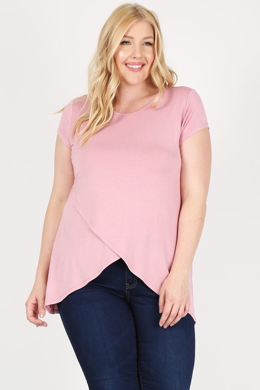 Plus size overlap crossed top 4099X-Dark-pink