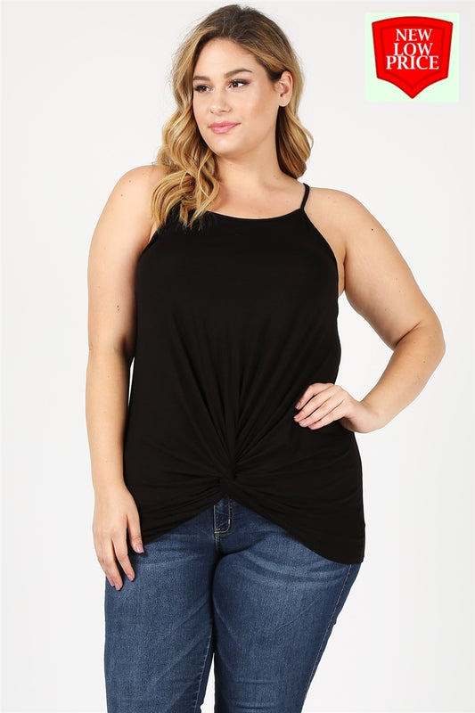 Plus Size Knit Twist Knot Tank 4100X-BLACK
