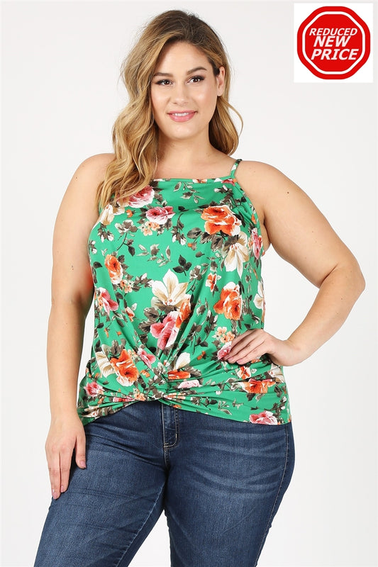 Plus Size Knit Twist Knot printed Tank 4100XF-Green-Rust