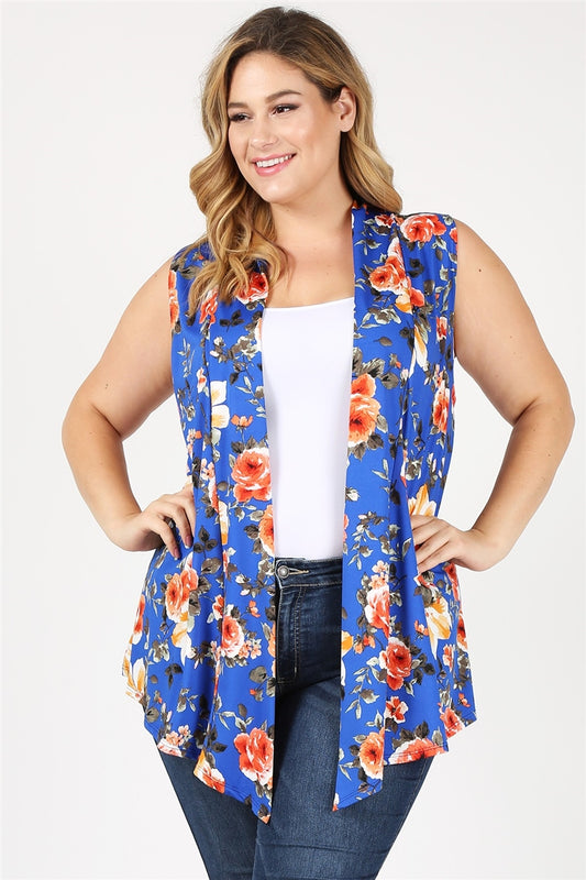 PLUS SIZE OPEN FRONT PRINTED CARDIGAN 4102XF-Royal-Orange