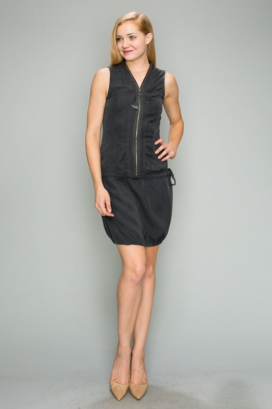 Tencel Zip Up Dress with Drawstring Waist 6290-NAVY