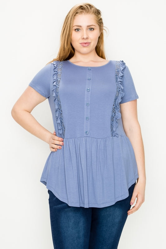 Plus size Crochet Ruffled top 80725X-Denim