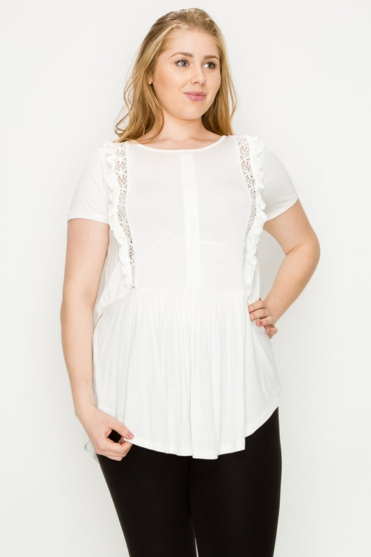 Plus size Crochet Ruffled top 80725X-Ivory