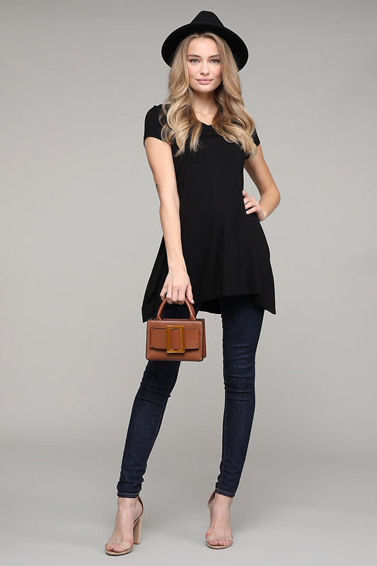 Cap Sleeve Solid Hue Tunic 81001-Black