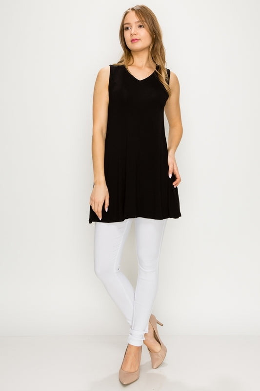 Solid Tank Tunic with side pockets 81002-Black