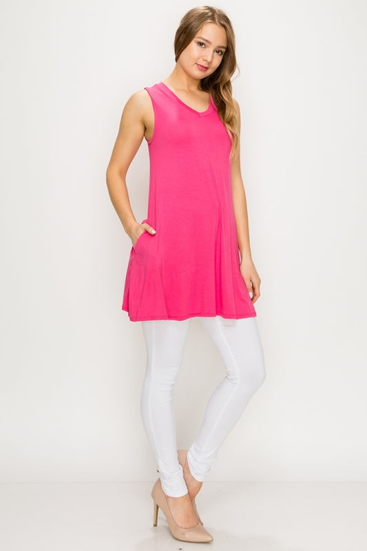 Solid Tank Tunic with side pockets 81002-Coral