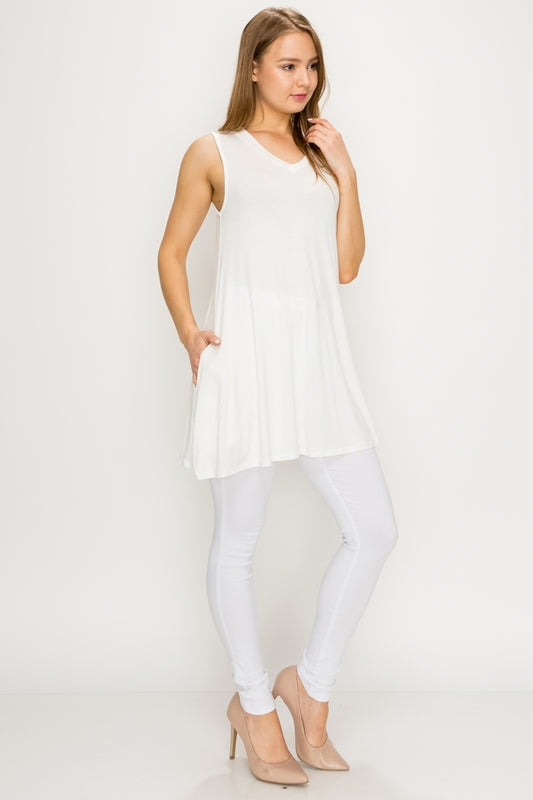 Solid Tank Tunic with side pockets 81002-Ivory