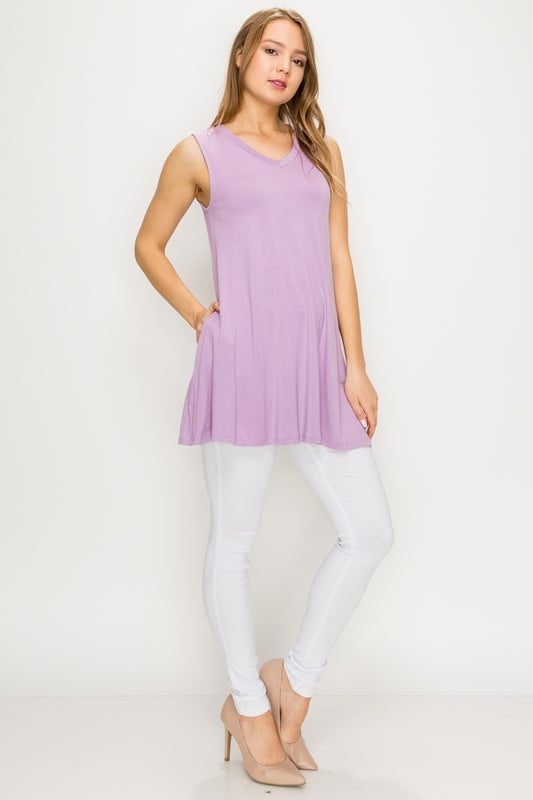 Solid Tank Tunic with side pockets 81002-Violet