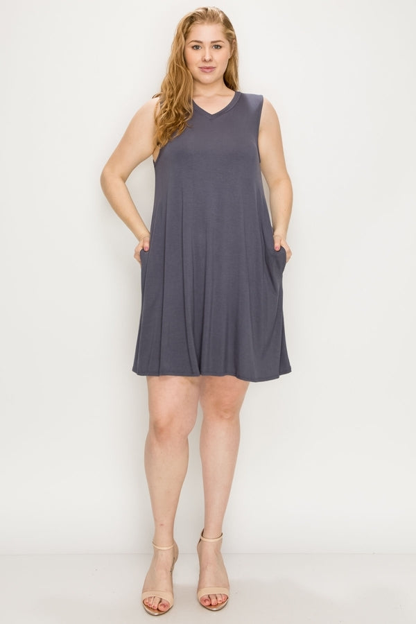 Plus Size Solid tank tunic Dress 81002X-Charcoal
