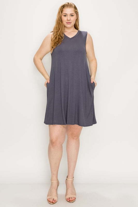 Plus Size Solid tank tunic Dress 81002X-Charcoal