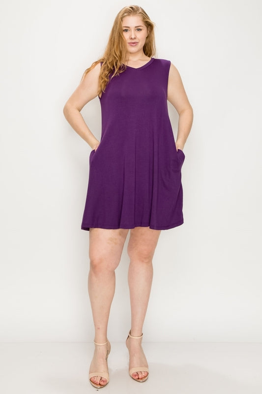 Plus Size Solid tank tunic Dress 81002X-Plum
