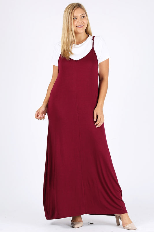 Plus Size Solid hue Tank Maxi Dress 81024X-Burgundy