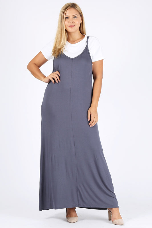 Plus Size Solid hue Tank Maxi Dress 81024X-Charcoal