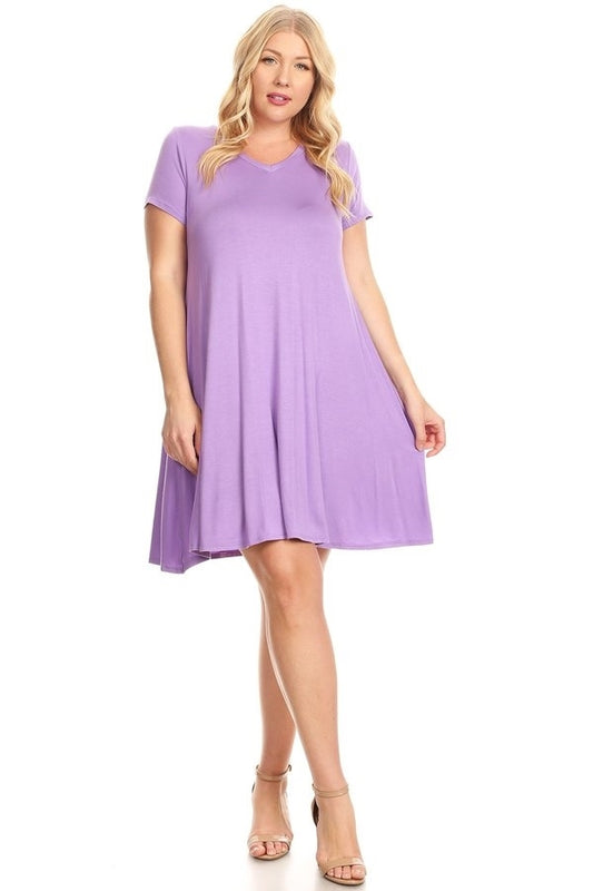 Plus Size solid hue tunic Dress 81043X-Violet