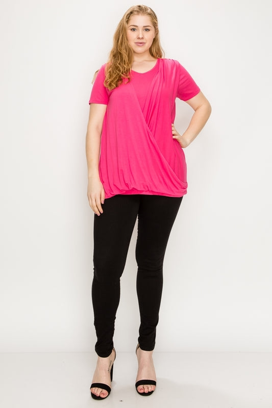 PLUS SIZE CROSS DRAPED V-NECK TOP 84052X-Coral