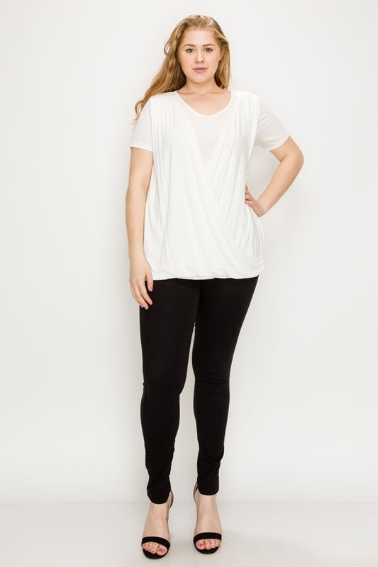 PLUS SIZE CROSS DRAPED V-NECK TOP 84052X-Ivory
