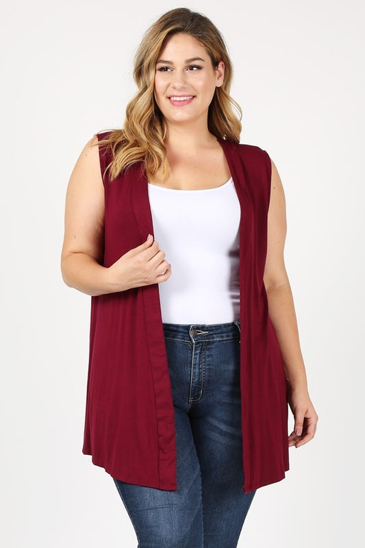 PLUS SIZE CARDIGAN SWEATER VEST 87002X-BURG