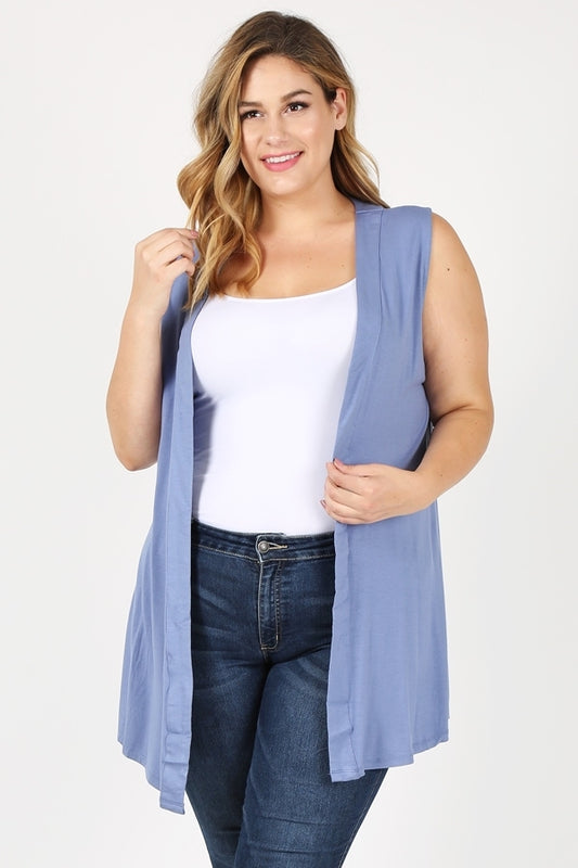 PLUS SIZE CARDIGAN SWEATER VEST 87002X-DENIM
