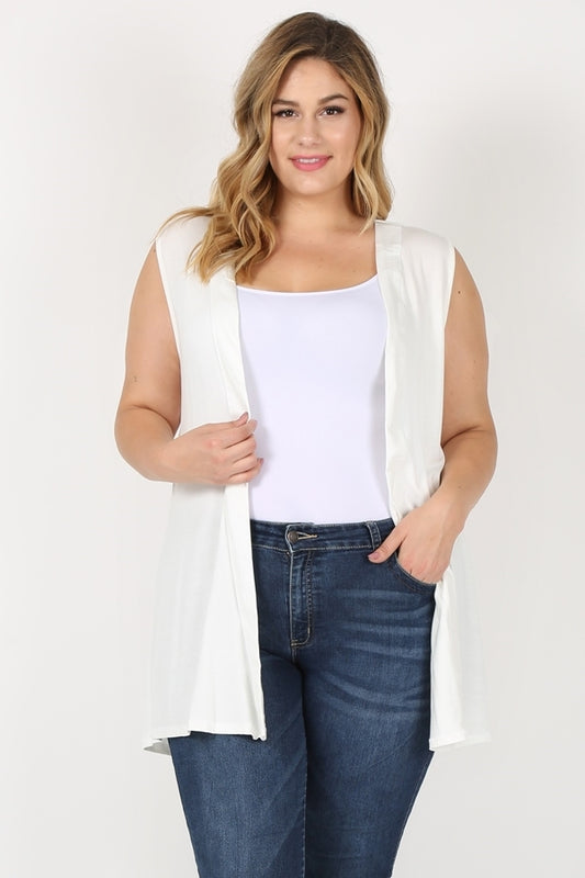 PLUS SIZE CARDIGAN SWEATER VEST 87002X-IVORY