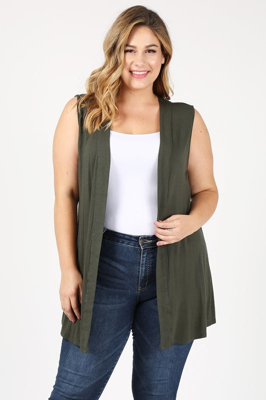 PLUS SIZE CARDIGAN SWEATER VEST 87002X-OLIVE
