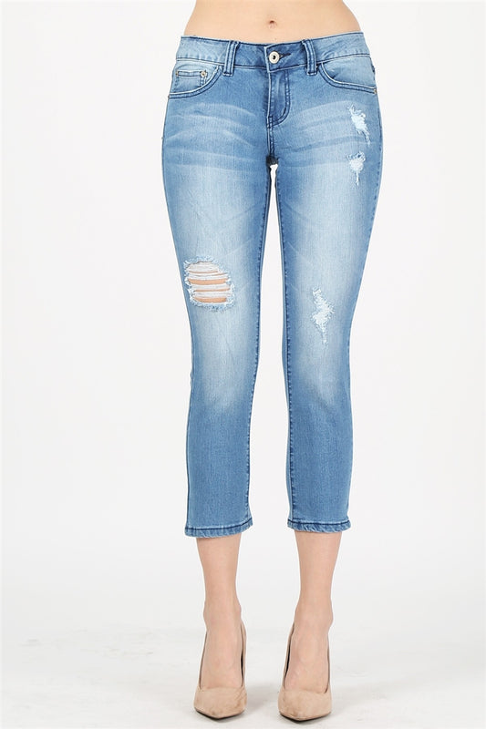 [American Blue] Destroyed Cropped Jeans AMP-133