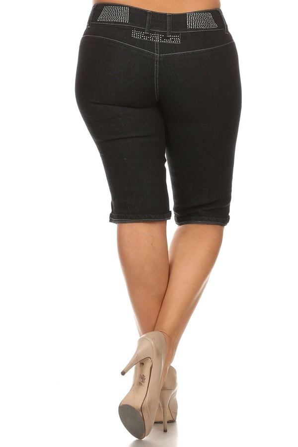 Wholesale Plus Size Denim Capri Pants BB-2017D-Black