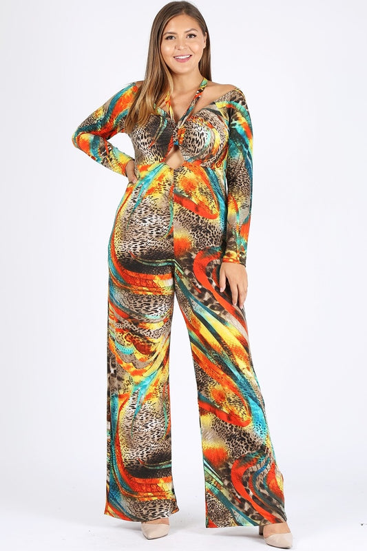 Multi-print Long Sleeve Open Shoulder Suits BBA-5002X