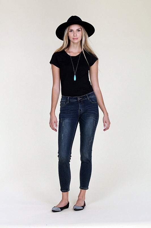 DARK WASH SKINNY JEANS WITH GRINDING CLA-15D-50
