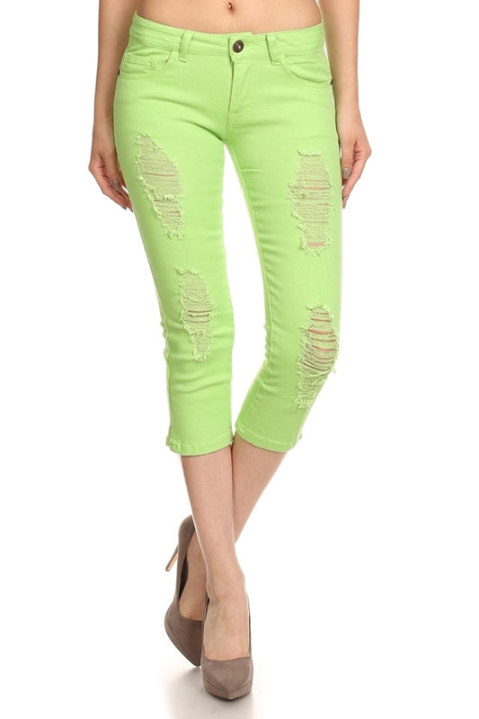 Distressed Capri Pants COC48D-Lime