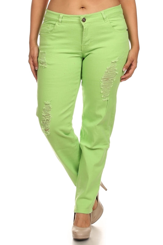 Plus Size Distress Pants COPB-D-Lime