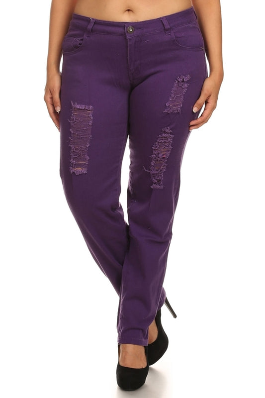 Plus Size Distress Pants COPB-D-Purple