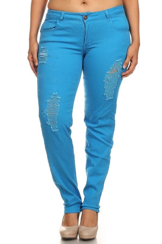Plus Size Distress Pants COPB-D-Turq