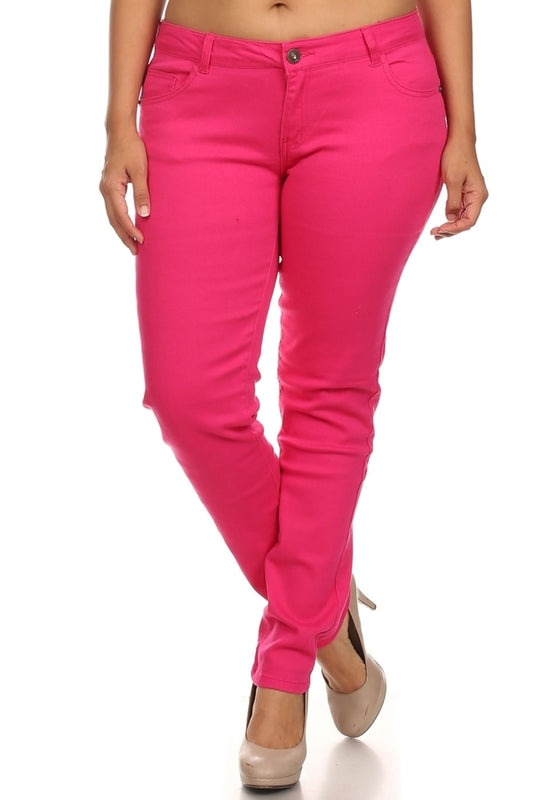 Plus Size Cotton Stretch Jeans COPB-Fuschia