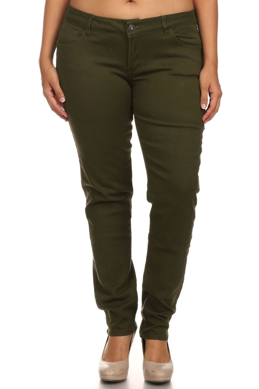 Plus Size Cotton Stretch Jeans COPB-Olive