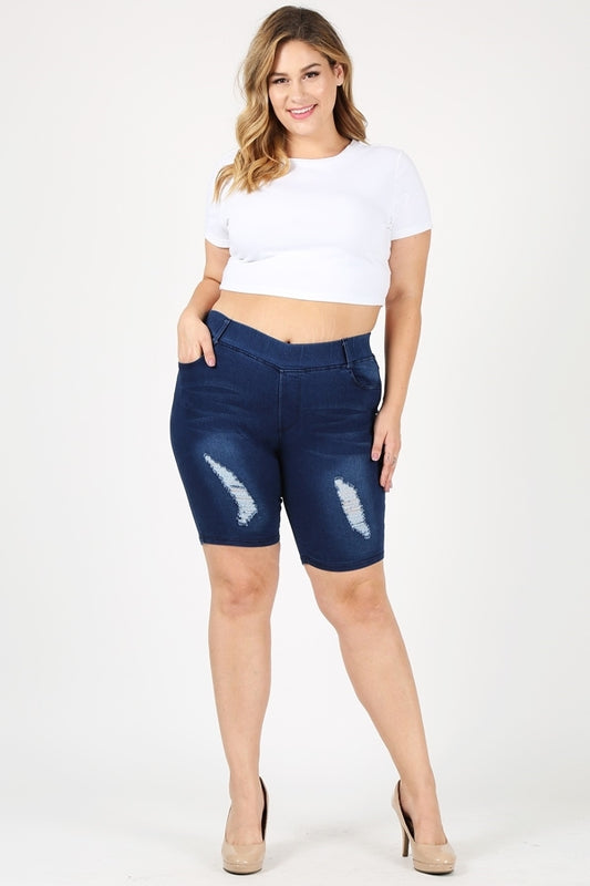 Plus Size Pull-on Super Stretch distressed Bermudas shorts DBB-2002