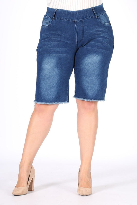 Plus Size Pull-on distressed Bermudas shorts DBB2007