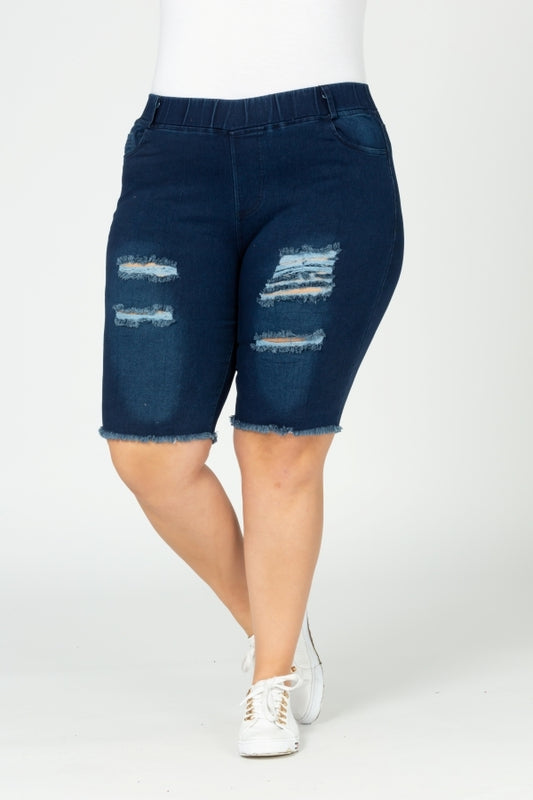 Plus Size Pull-on Super Stretch distressed Bermuda shorts DBB-2010