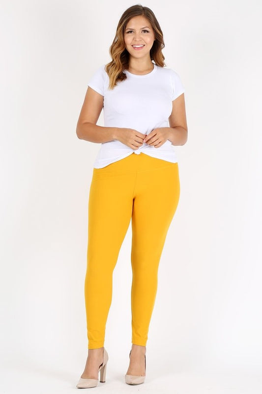 Plus Size High Waist Brushed Legging Pants DL-300B-MUSTARD
