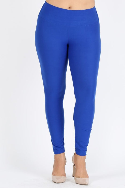 Plus Size High Waist Brushed Legging Pants DL-300B-ROYAL BLUE