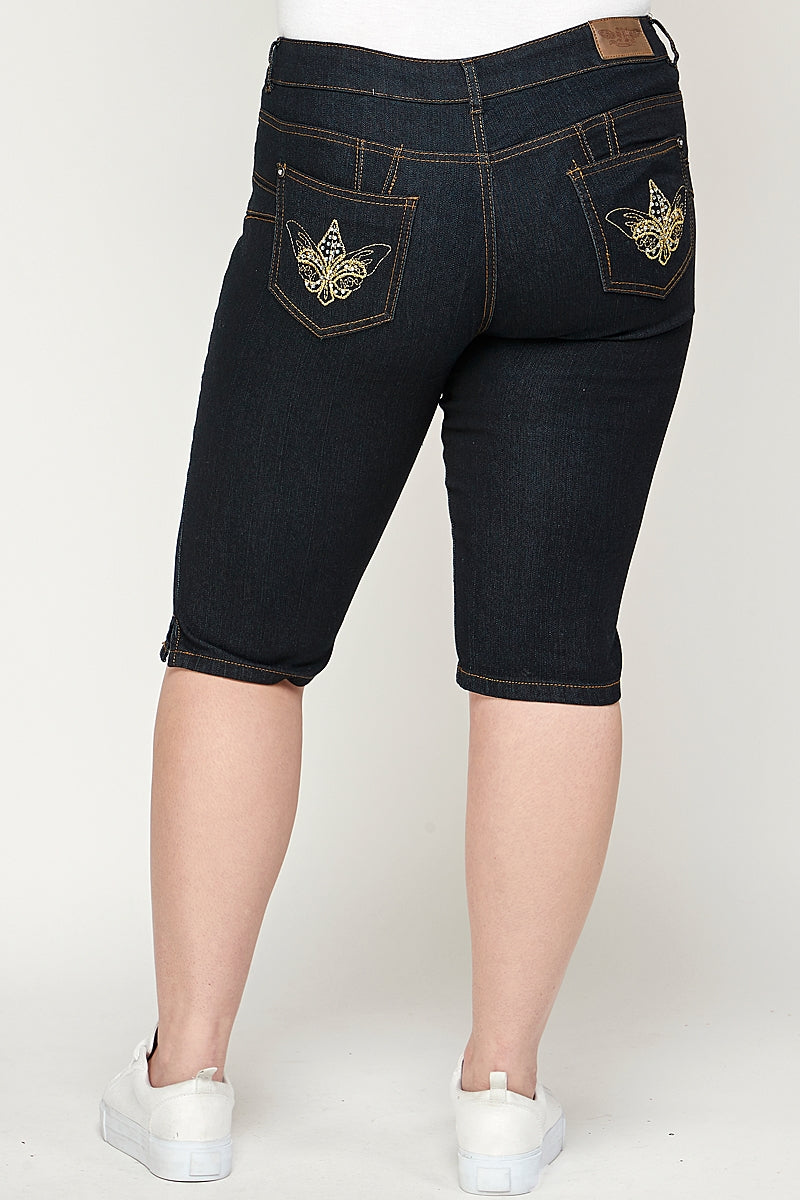 Wholesale Plus Size Denim Bermudas GBB-202-D-Black