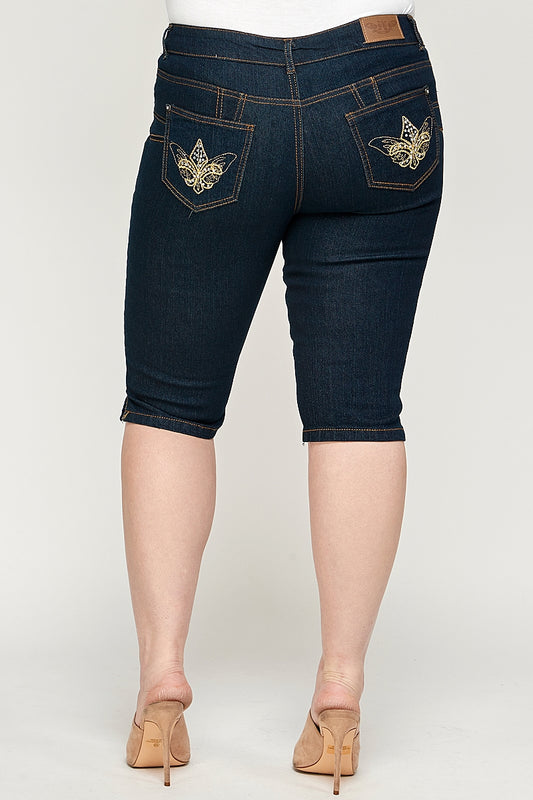 Wholesale Plus Size Denim Bermudas GBB-202-Navy