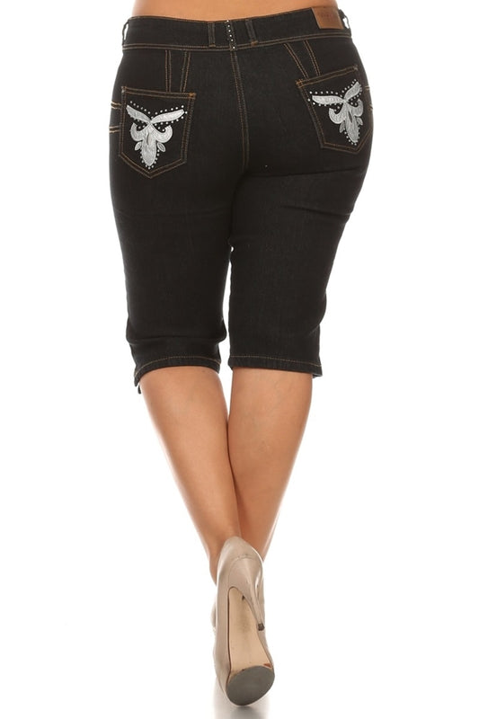 Wholesale Plus Size Denim Bermudas GBB-205-D-Black