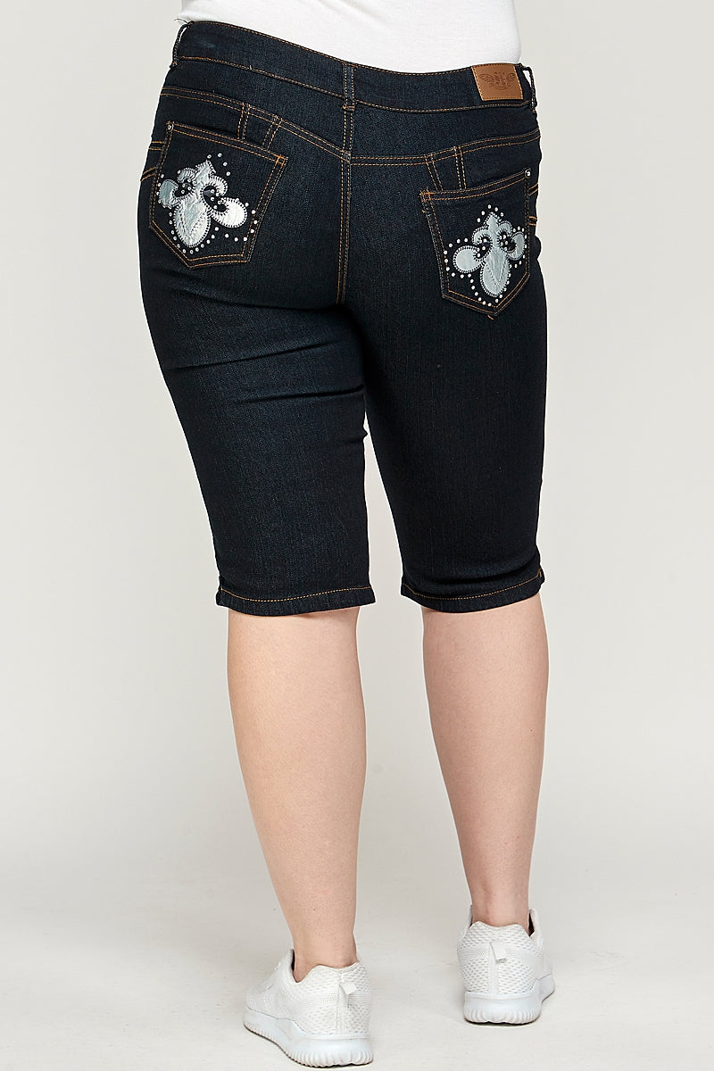 Wholesale Plus Size Denim Bermudas GBB-208-D-Black