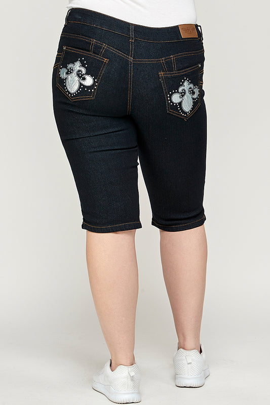 Wholesale Plus Size Denim Bermudas GBB-208-D-Black