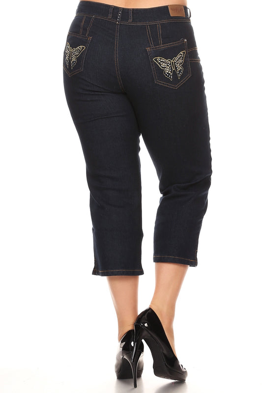 Wholesale Plus Size Denim Capri Pants GCB-201-NAVY