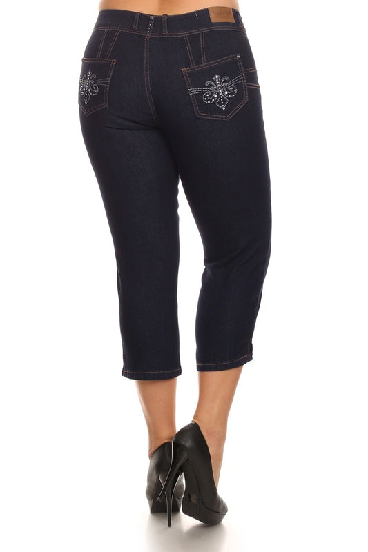 Wholesale Plus Size Denim Capri Pants GCB-203-NAVY